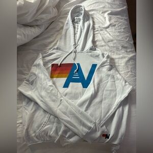 Unisex Medium Aviator Nation Logo Pullover Relaxed Hoodie - White